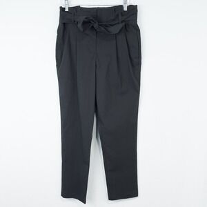 J Crew Tapered Paper Bag Pant Womens 4 Black High Waist Cotton Poplin Belted